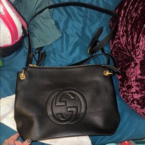 Gucci Black Leather Shoulder Bag with Gold Hardware and dust bag